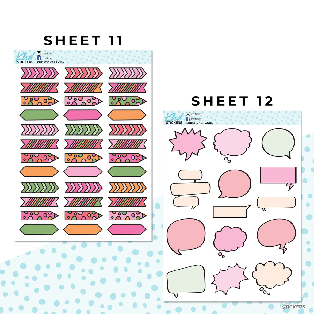 16 Sheets - Monthly Functional Planner Sticker Kit - Summer Bright - Planner Stickers - Kit 4814