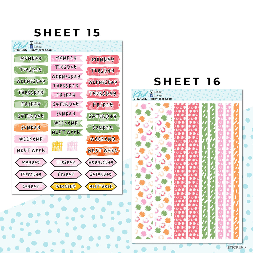 16 Sheets - Monthly Functional Planner Sticker Kit - Summer Bright - Planner Stickers - Kit 4814