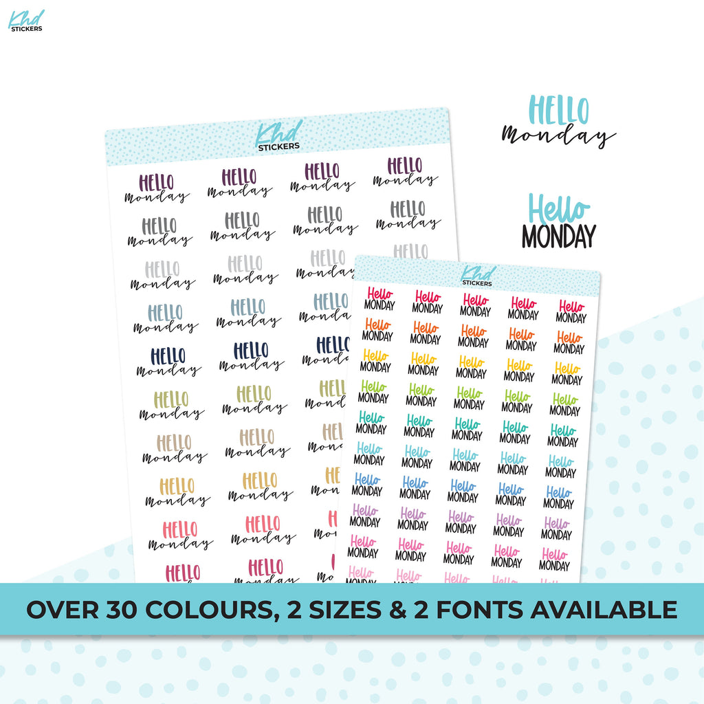 Hello Monday Script Stickers Planner Stickers Two Sizes and 
