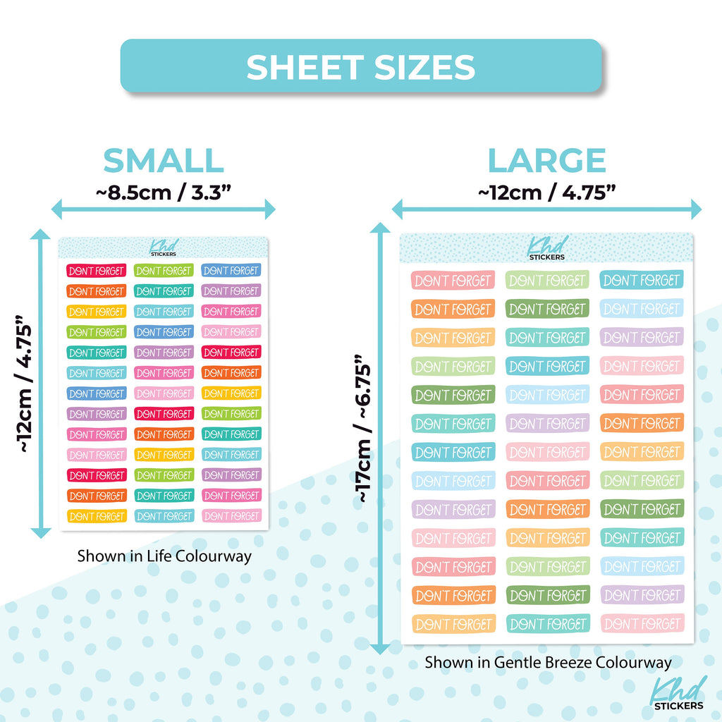 Don't Forget Banner Stickers, Planner Stickers, Two Sizes, Removable