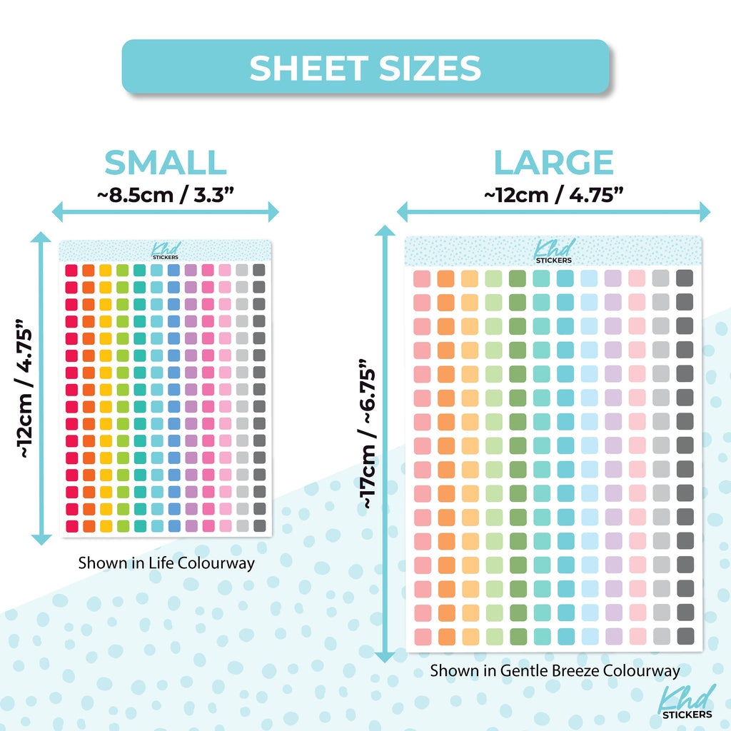 Solid Colour Squares Planner Stickers, Two Sizes, Removable
