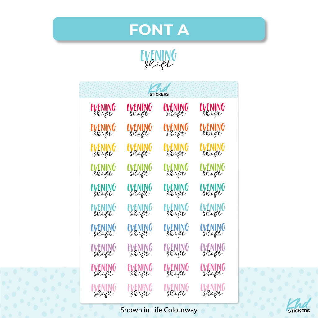 Evening Shift Stickers, Planner Stickers, Two Sizes and Font Options, Removable