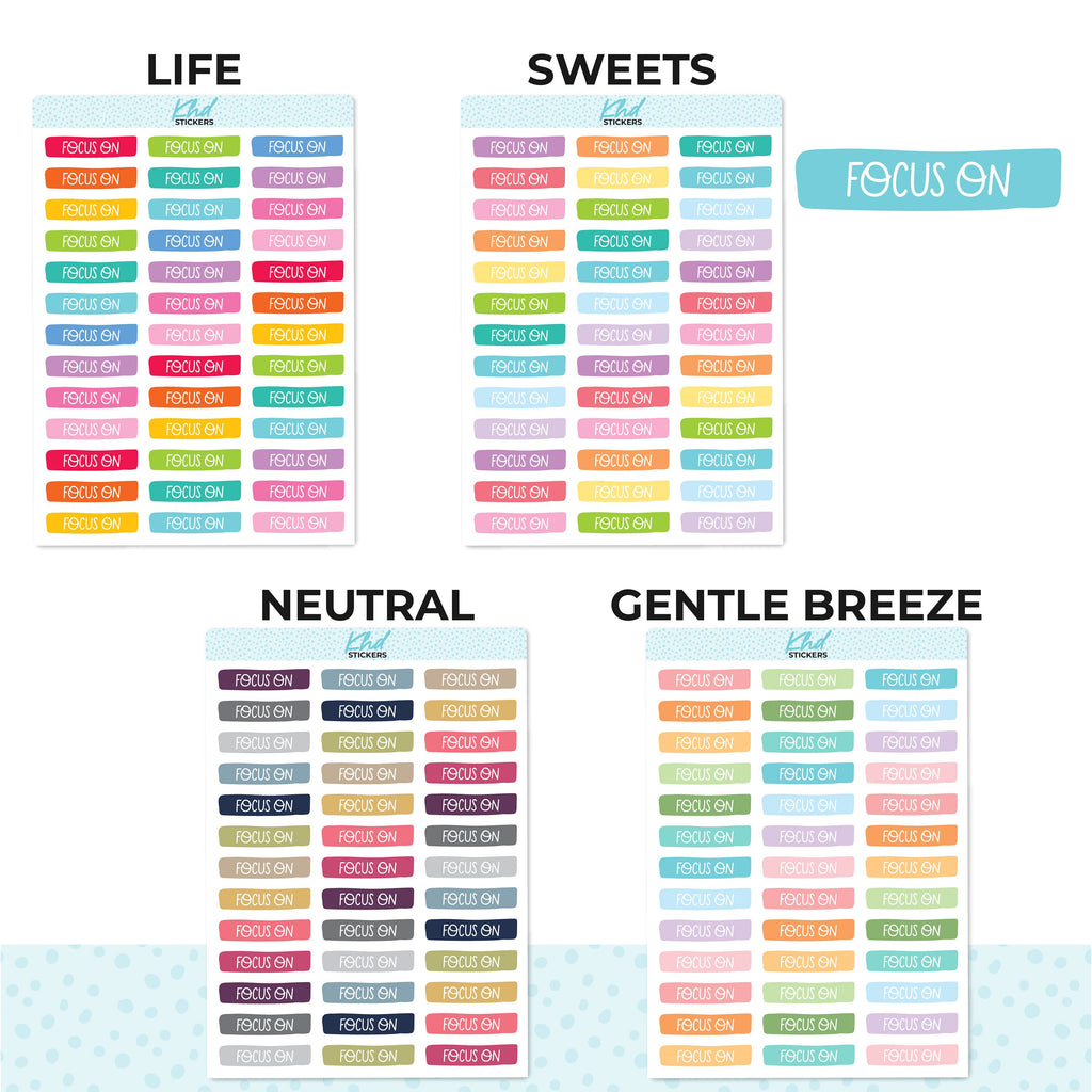 Focus On Banner Stickers, Planner Stickers, Two Sizes, Removable