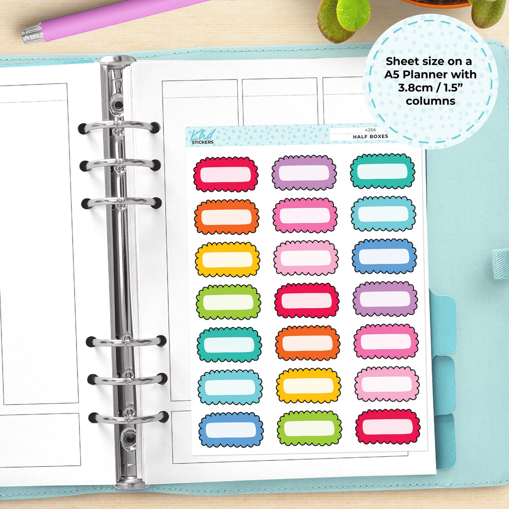 Doodle Scallop Boxes Functional Planner Stickers