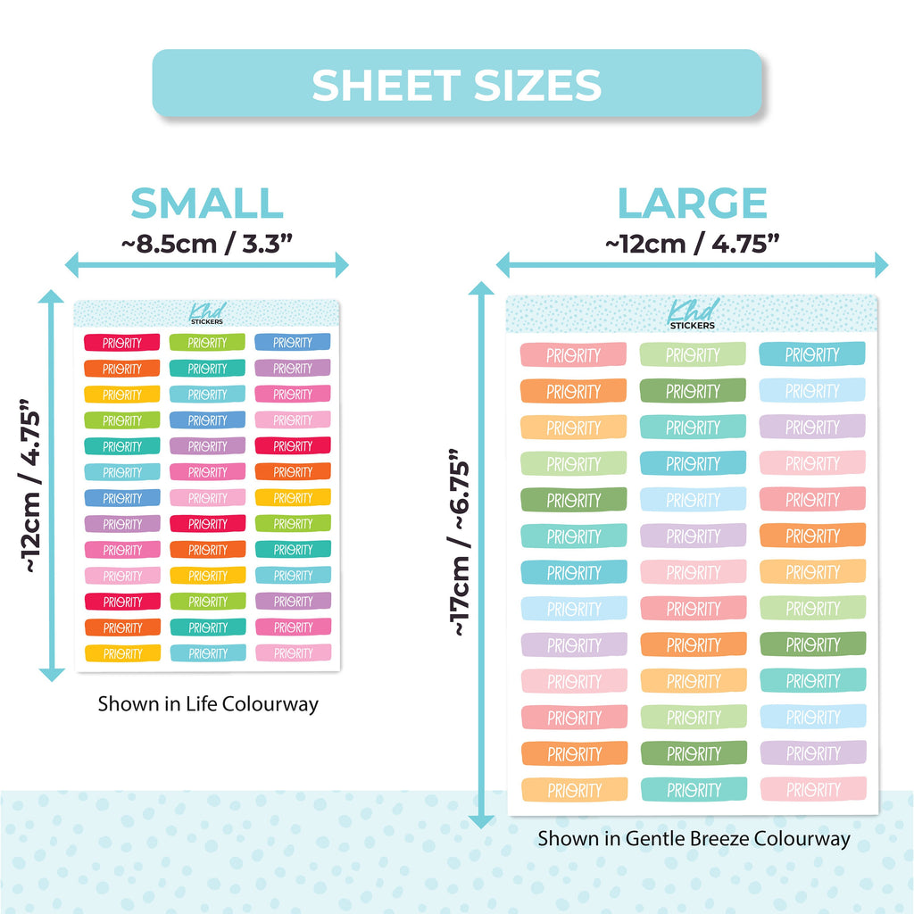 Priority Banner Stickers, Planner Stickers, Two Sizes, Removable