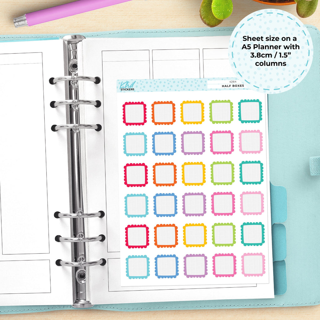 Doodle Scallop Square Boxes Functional Planner Stickers