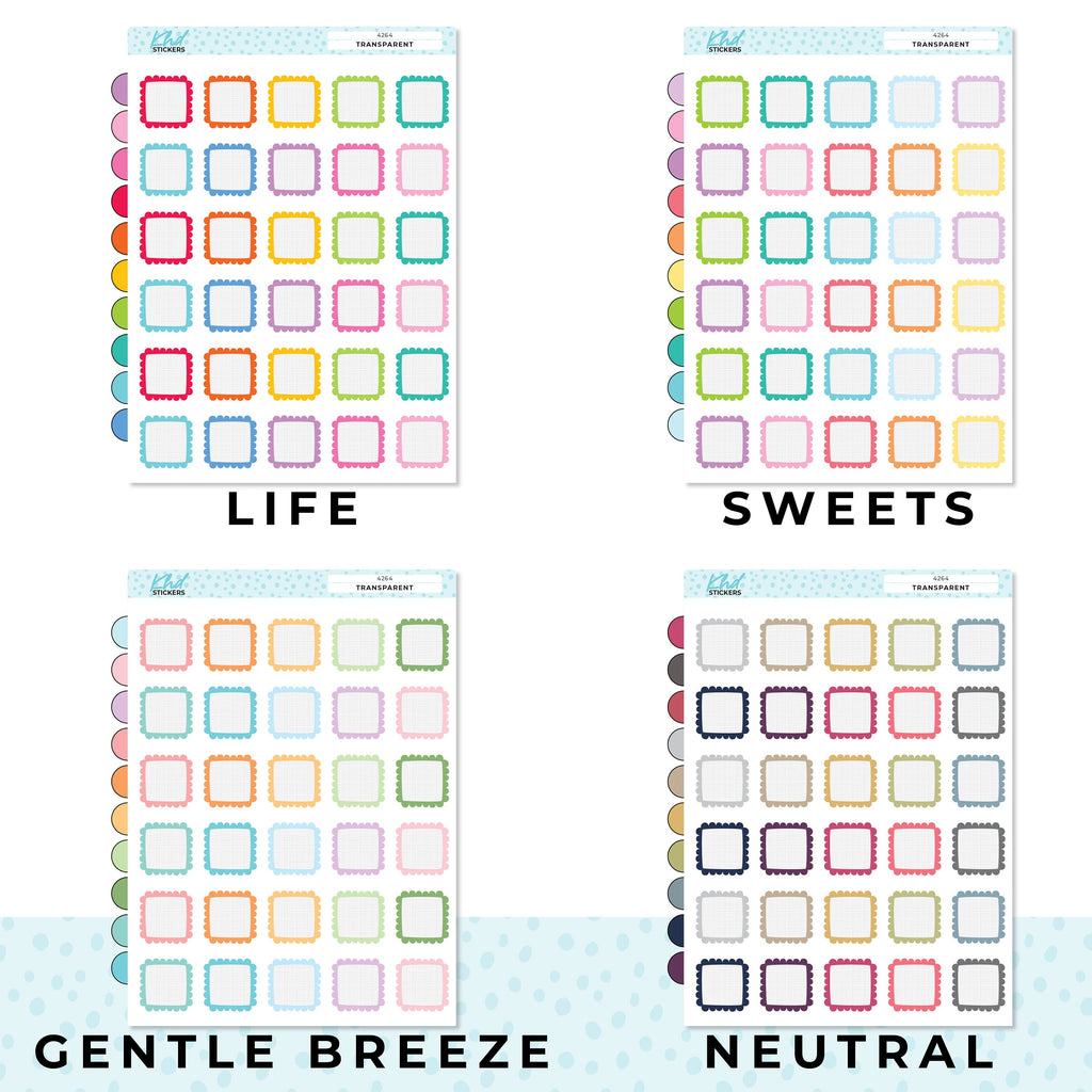 Doodle Scallop Square Boxes Functional Planner Stickers