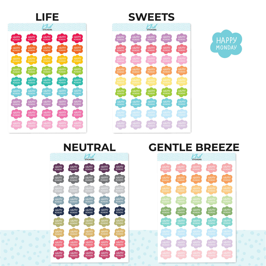 Happy Monday Planner Stickers, Two Sizes, Removable