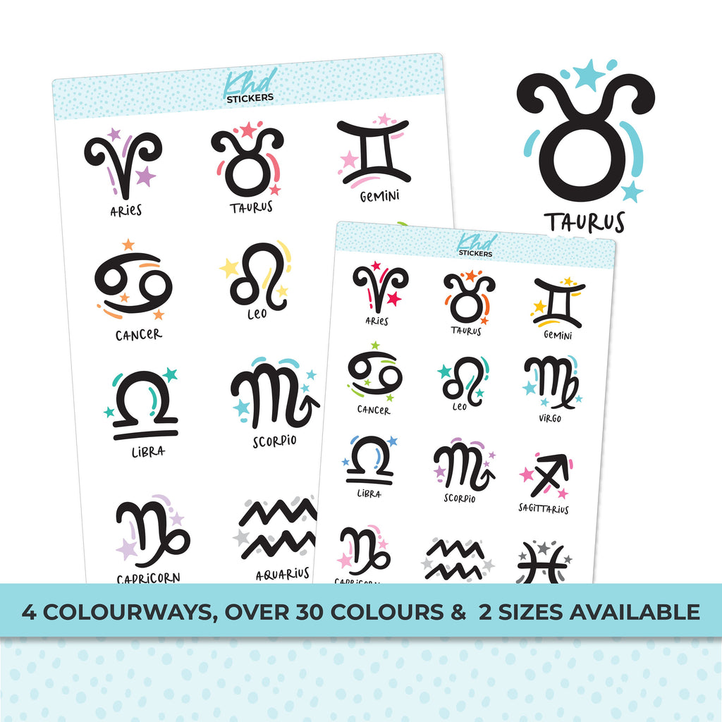 Star Sign Planner Stickers, Two Sizes, Removable