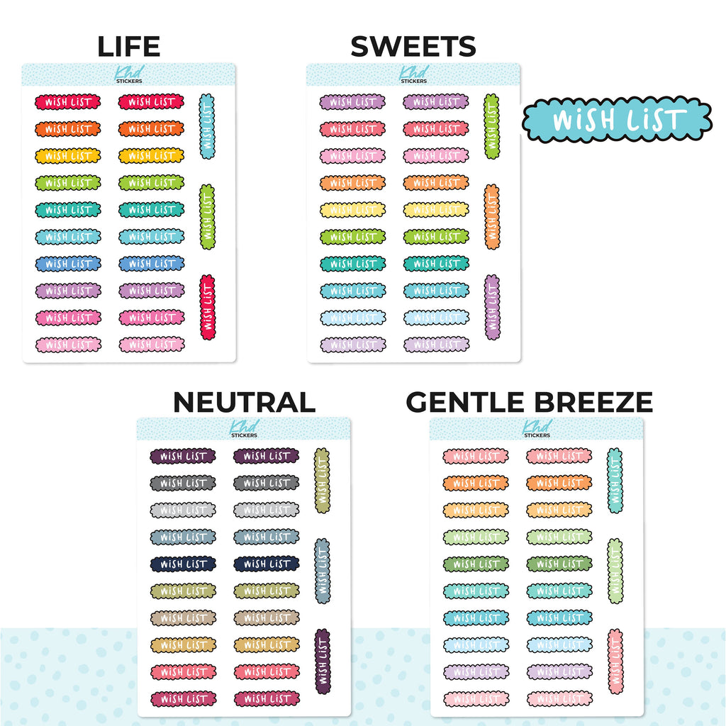 Wish List Header Stickers Planner Stickers, Two Sizes, Removable
