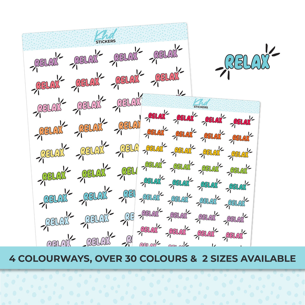 Relax Planner Stickers, Two Sizes, Removable