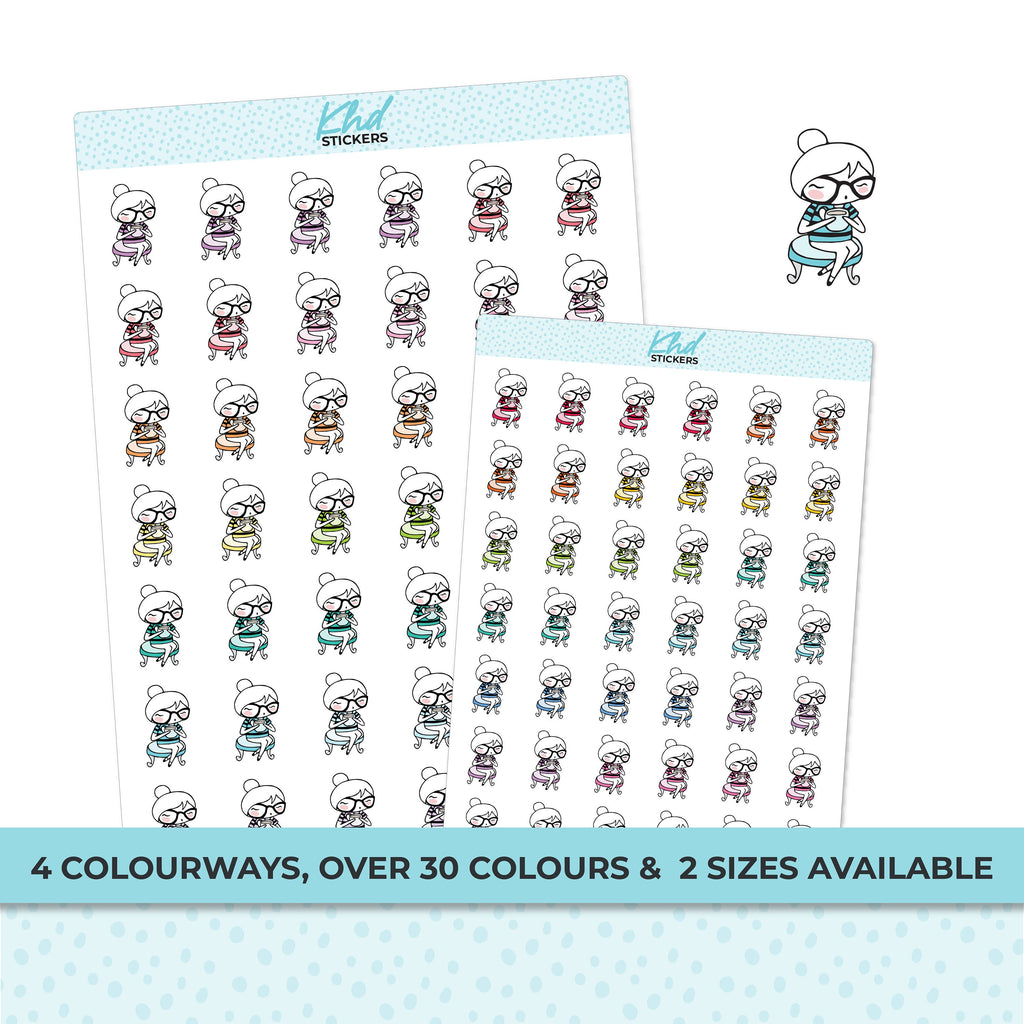 Planner Girl Leona Tea and Coffee Time, Planner Stickers, Two Sizes, Removable