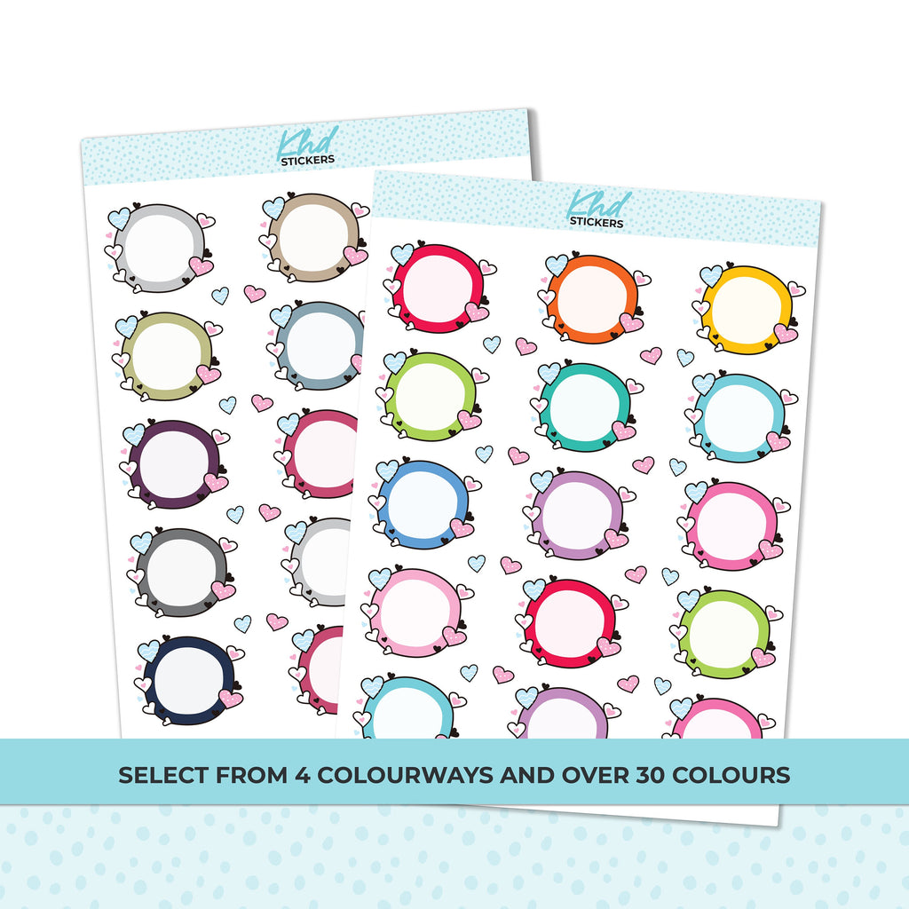 Heart Doodle Circles Appointment Stickers, Planner Stickers, Removable Vinyl