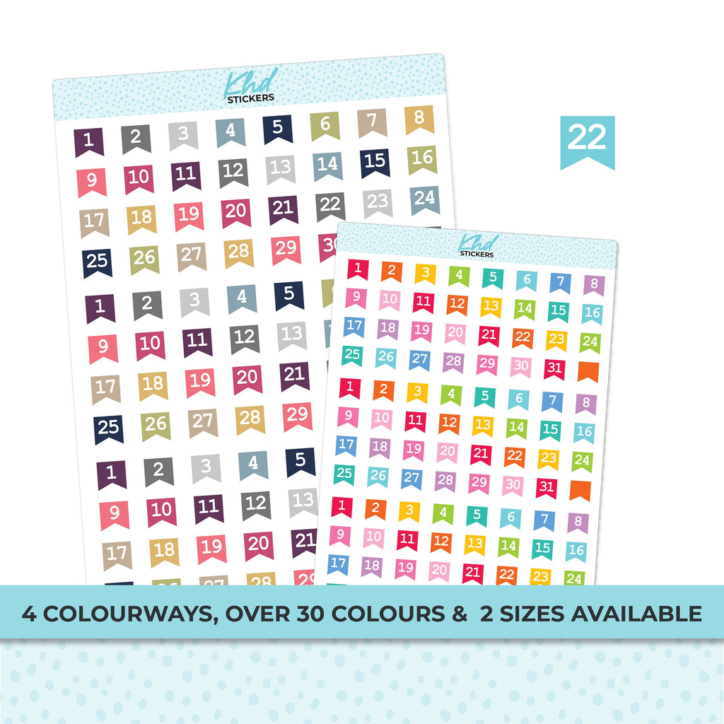 Date Flag Planner Stickers, 2 sizes, Removable