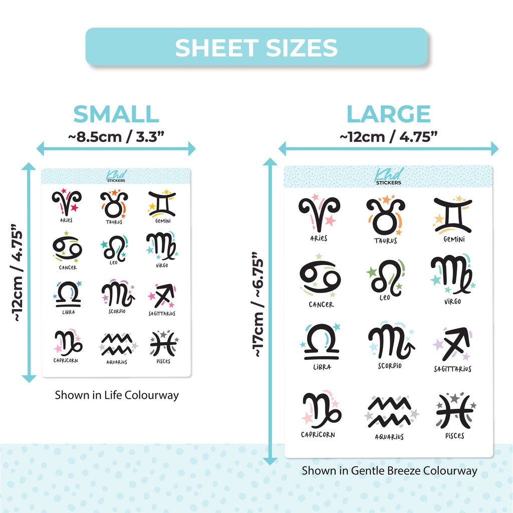 Star Sign Planner Stickers, Two Sizes, Removable