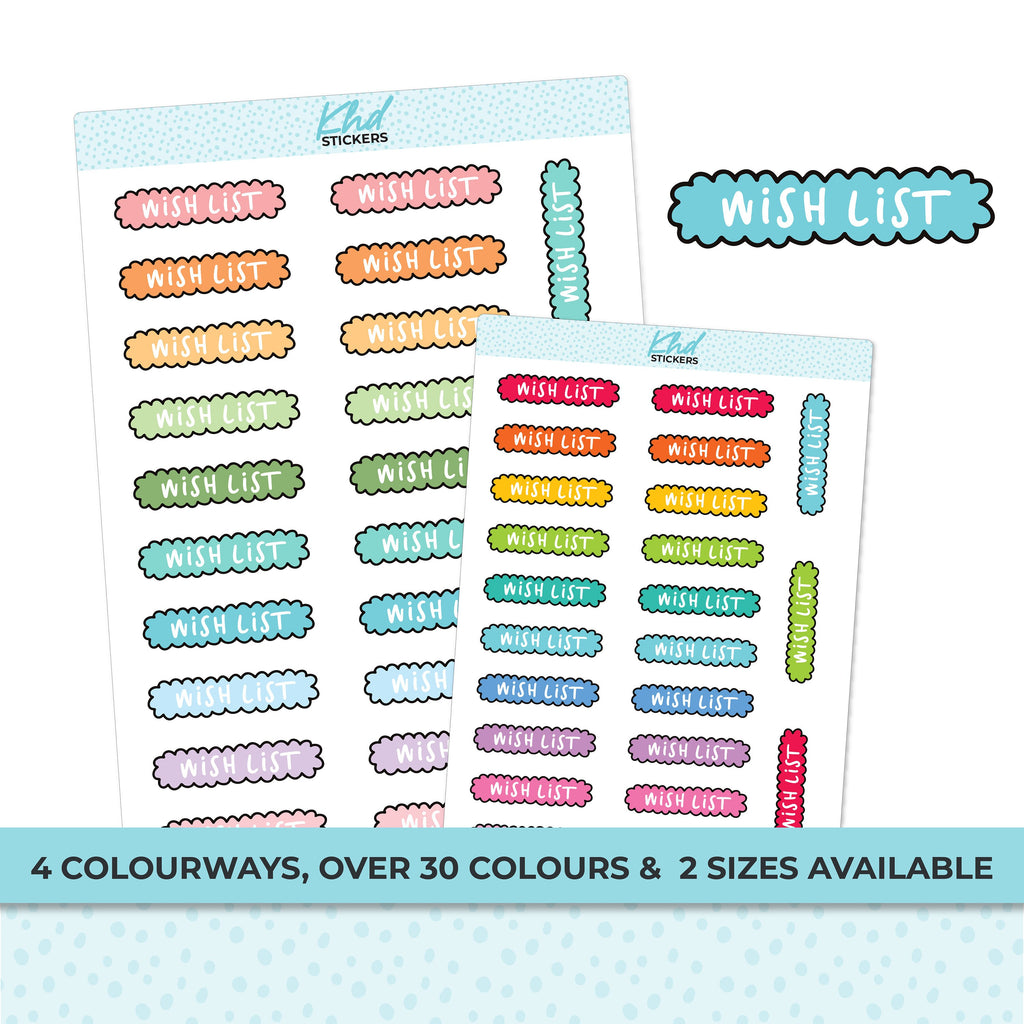 Wish List Header Stickers Planner Stickers, Two Sizes, Removable