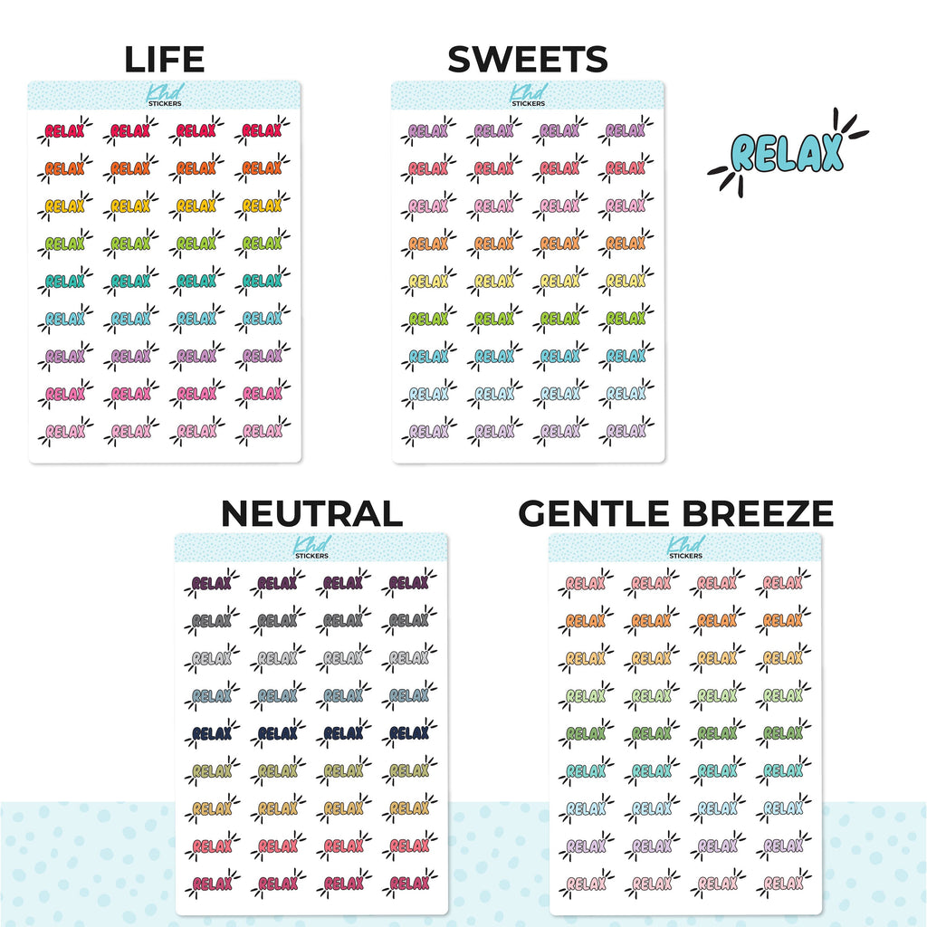 Relax Planner Stickers, Two Sizes, Removable