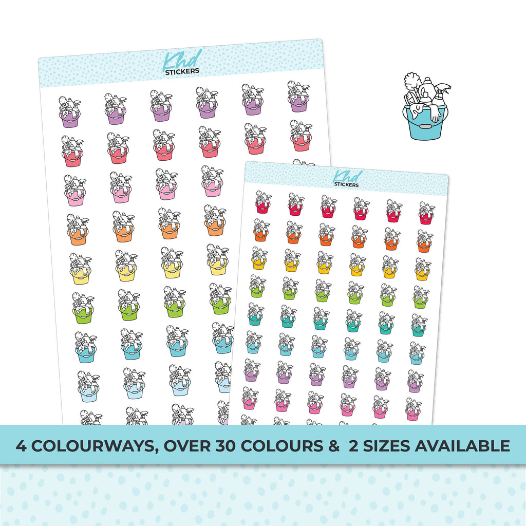 Cleaning Supplies Housework Stickers, Planner Stickers, Two sizes and over 30 colour options, removable