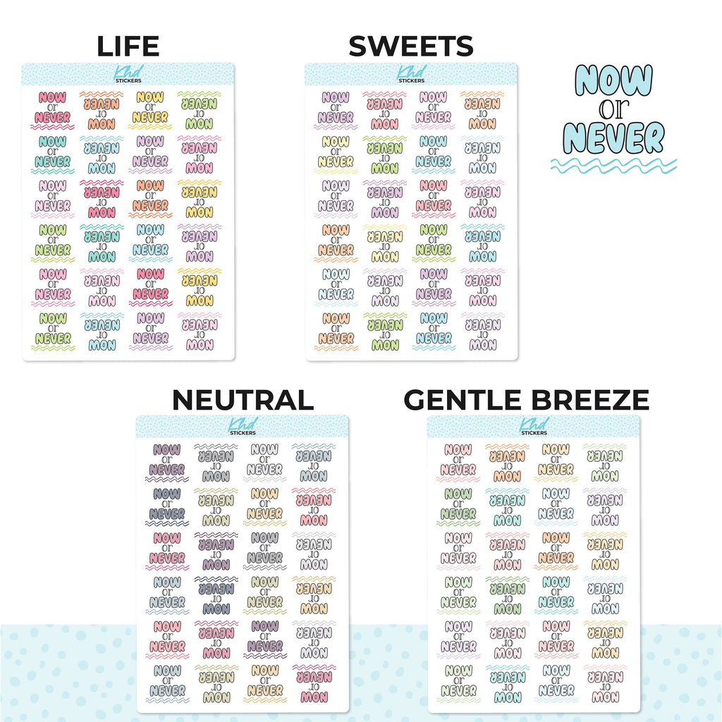 Now Or Never Stickers, Planner Stickers, Two sizes and over 30 colour options, removable