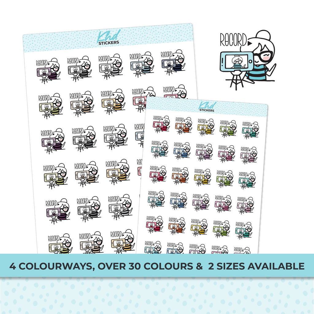 Planner Girl Leona Record Video, Planner Stickers, Two sizes, Removable