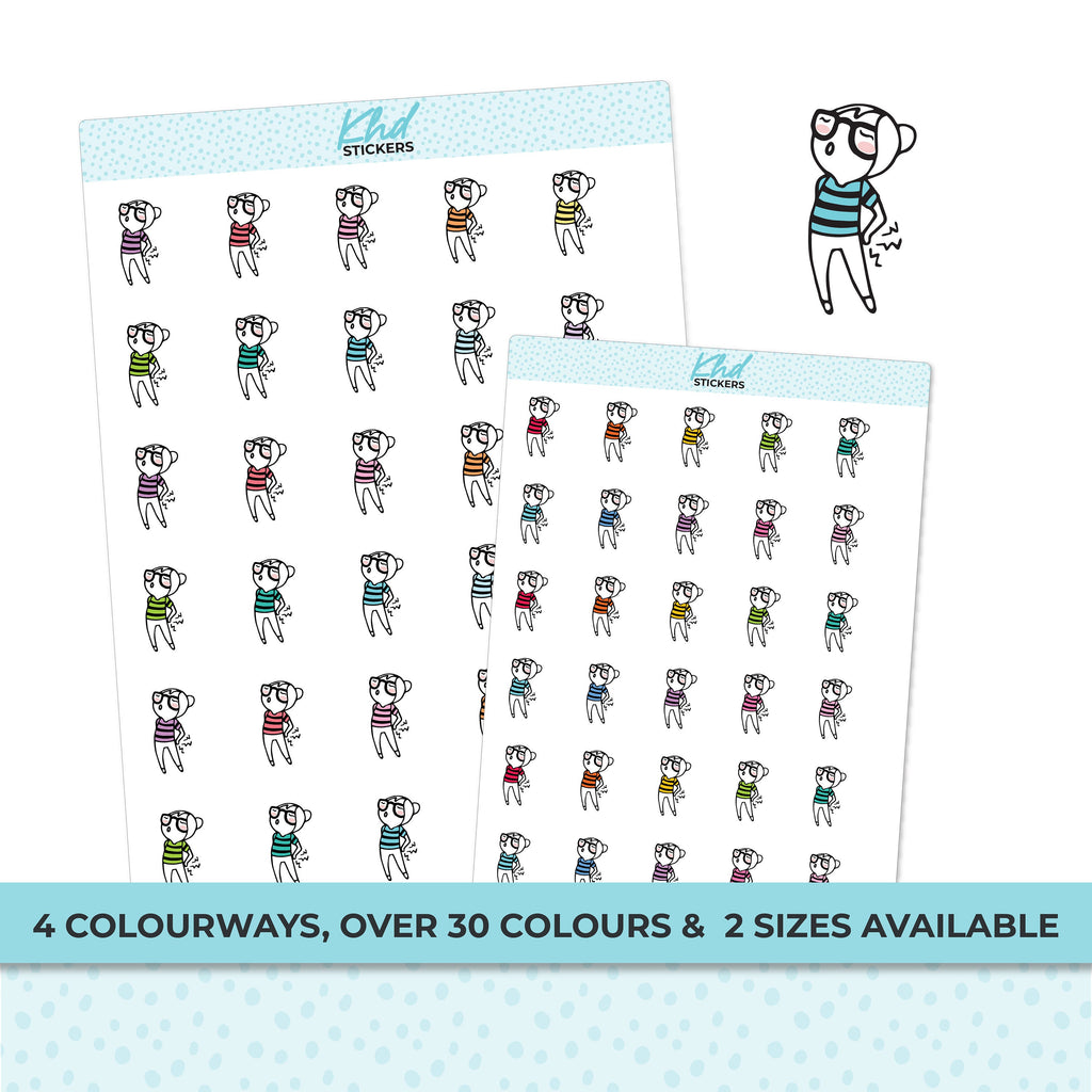 Planner Girl Leona Back Ache, Planner Stickers, Two sizes, Removable