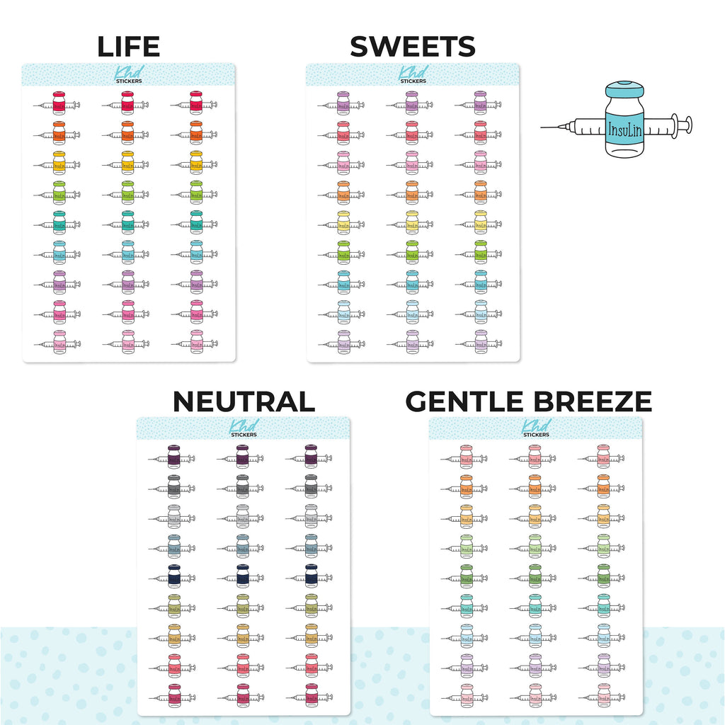 Insulin Planner Stickers, Two Sizes and over 30 colour selections, Removable