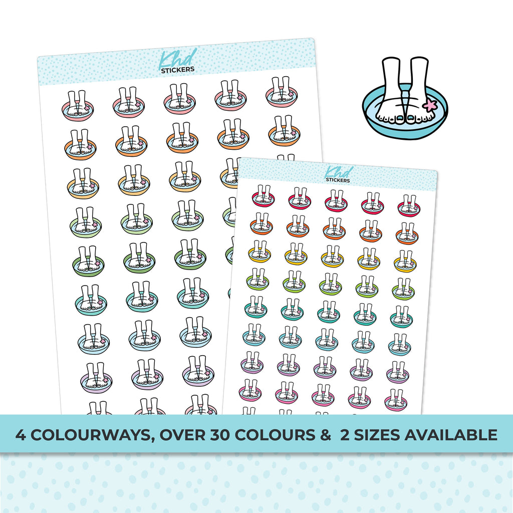 Foot Spa Planner Stickers, Two Sizes and over 30 colour selections, Removable