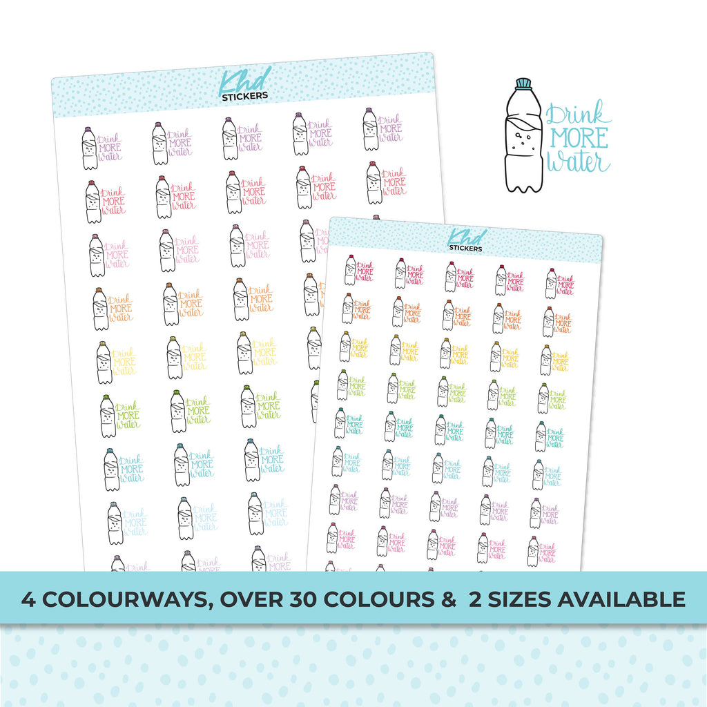 Drink More Water Planner Stickers, Two Sizes and over 30 colour selections, Removable