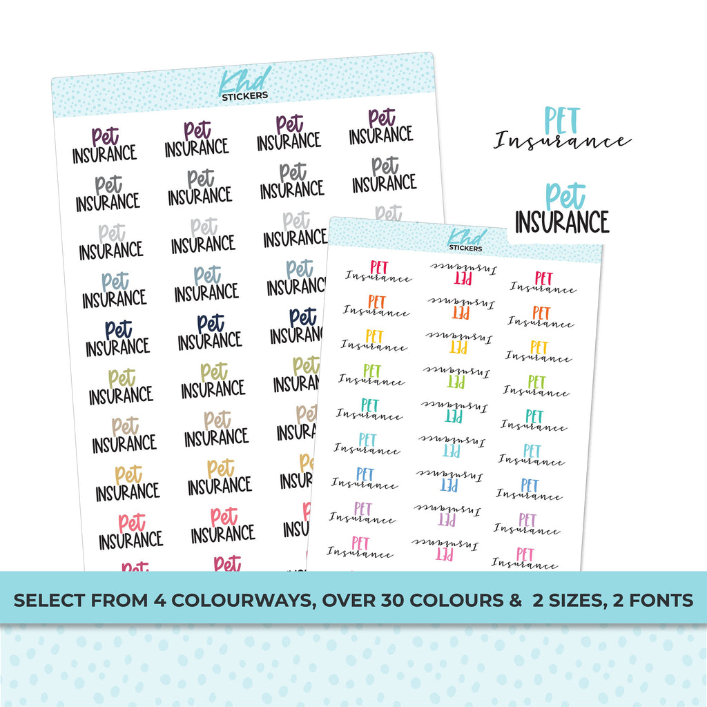 Pet Insurance Script Planner Stickers, Scripts, Two Sizes, Two fonts choices, removable