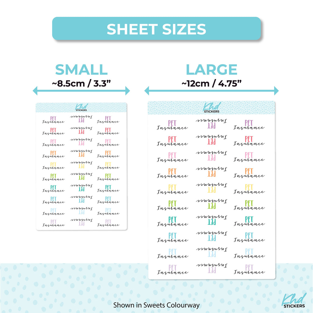 Pet Insurance Script Planner Stickers, Scripts, Two Sizes, Two fonts choices, removable