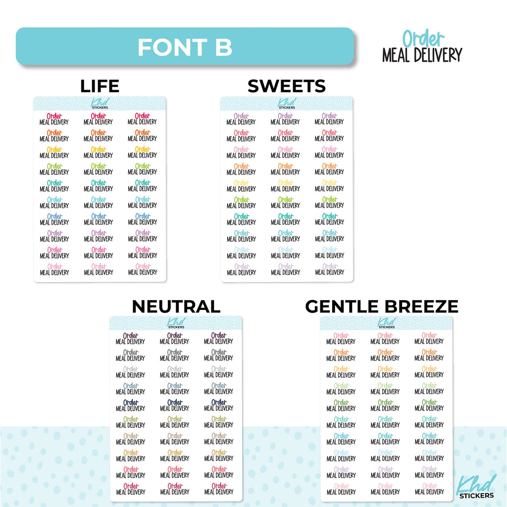Order Meal Delivery Script Planner Stickers, Scripts, Two Sizes, Two fonts choices, removable