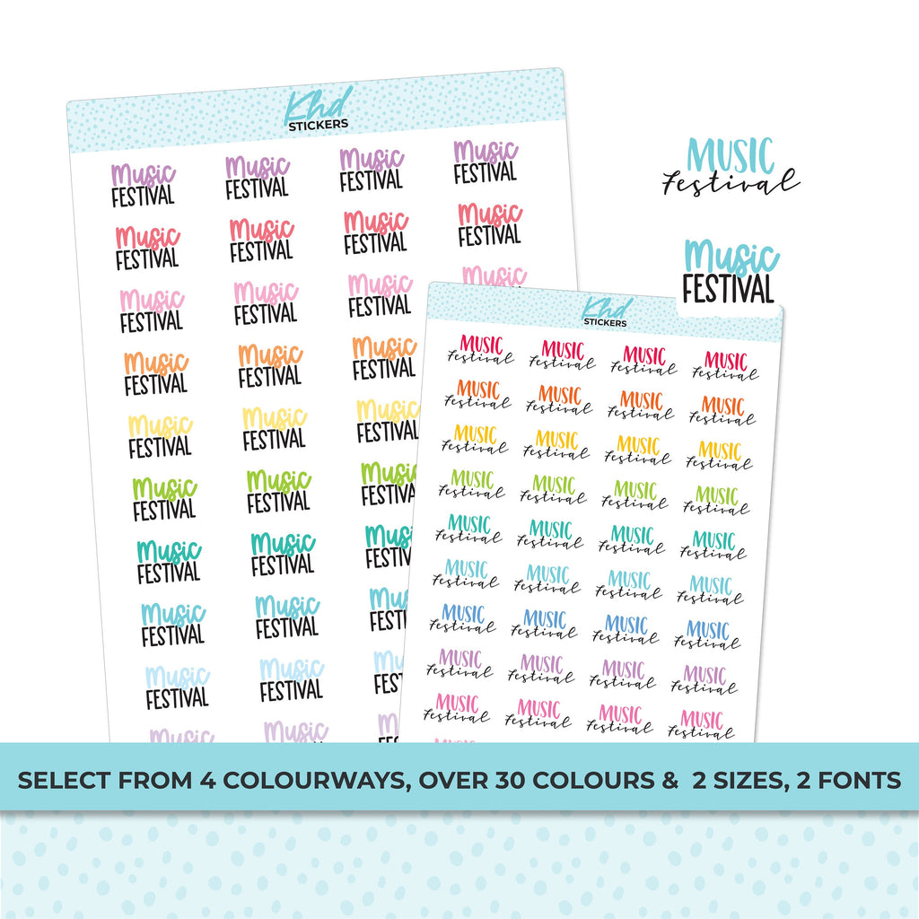 Music Festival Script Planner Stickers, Scripts, Two Sizes, Two fonts choices, removable