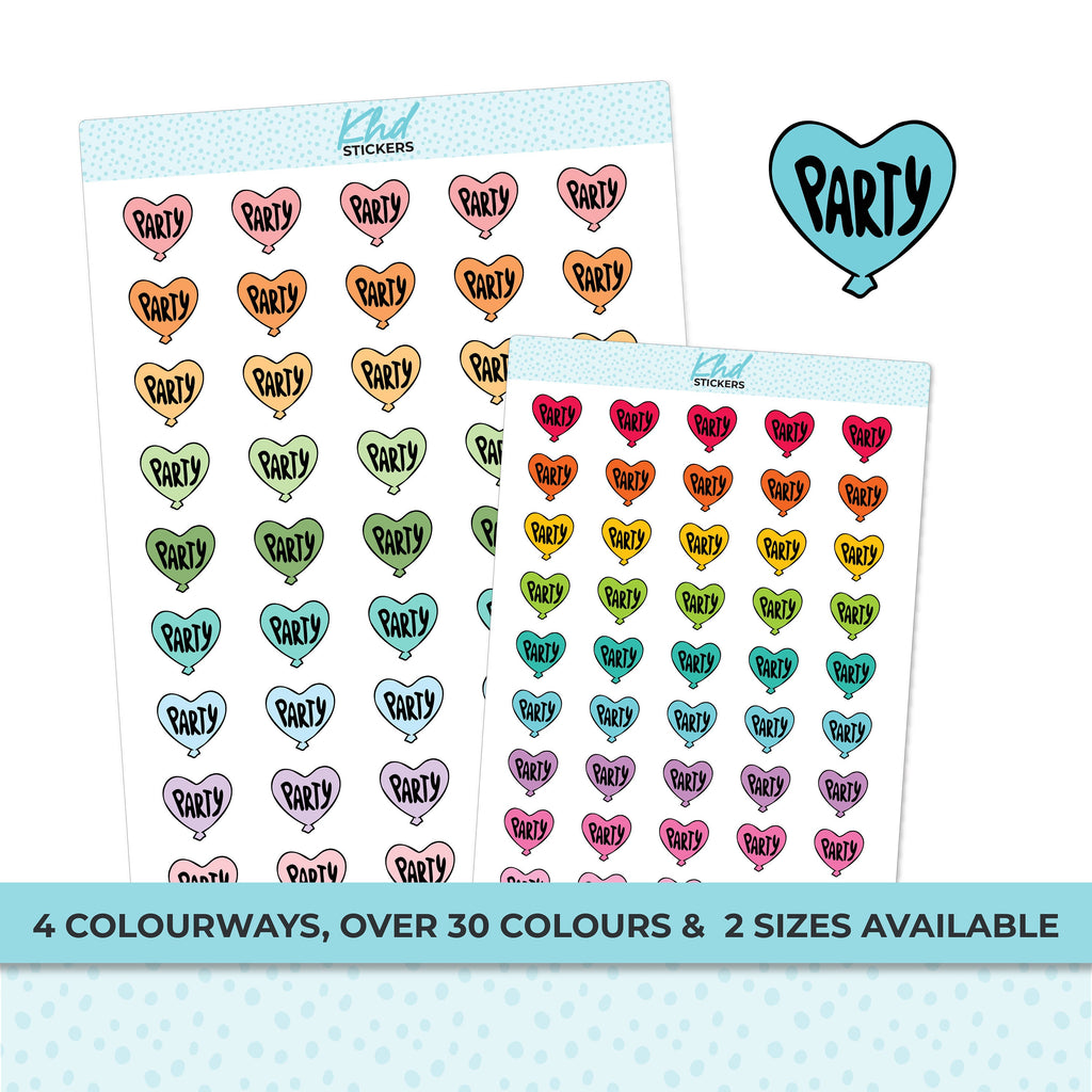 Party Planner Stickers, Two Sizes and over 30 colour selections, Removable
