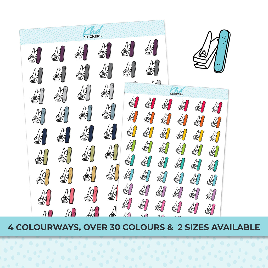 Nail Clippers and Emery Board Planner Stickers, Two Sizes and over 30 colour selections, Removable