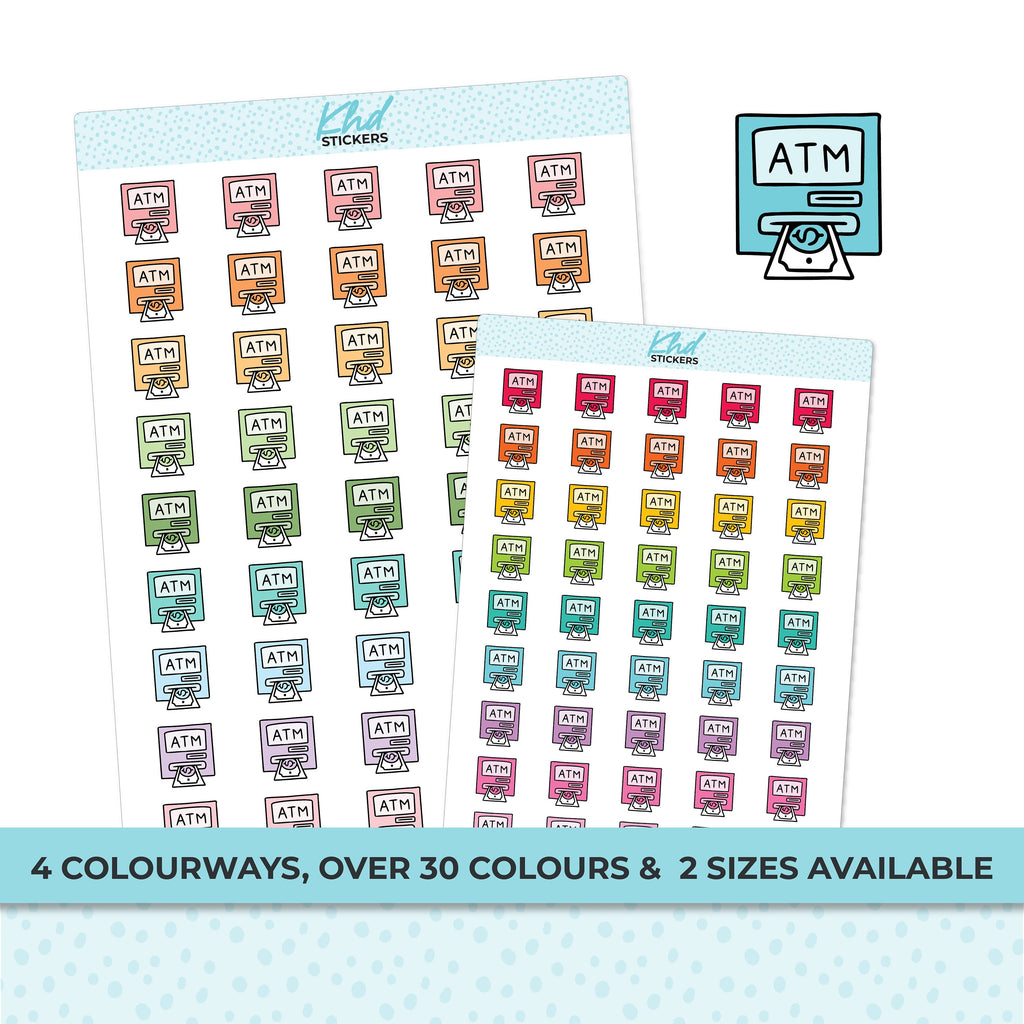 ATM Planner Stickers, Two Sizes and over 30 colour selections, Removable