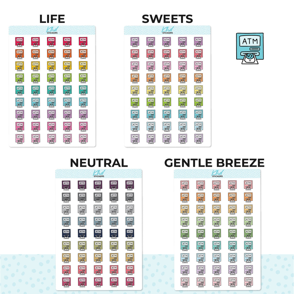 ATM Planner Stickers, Two Sizes and over 30 colour selections, Removable
