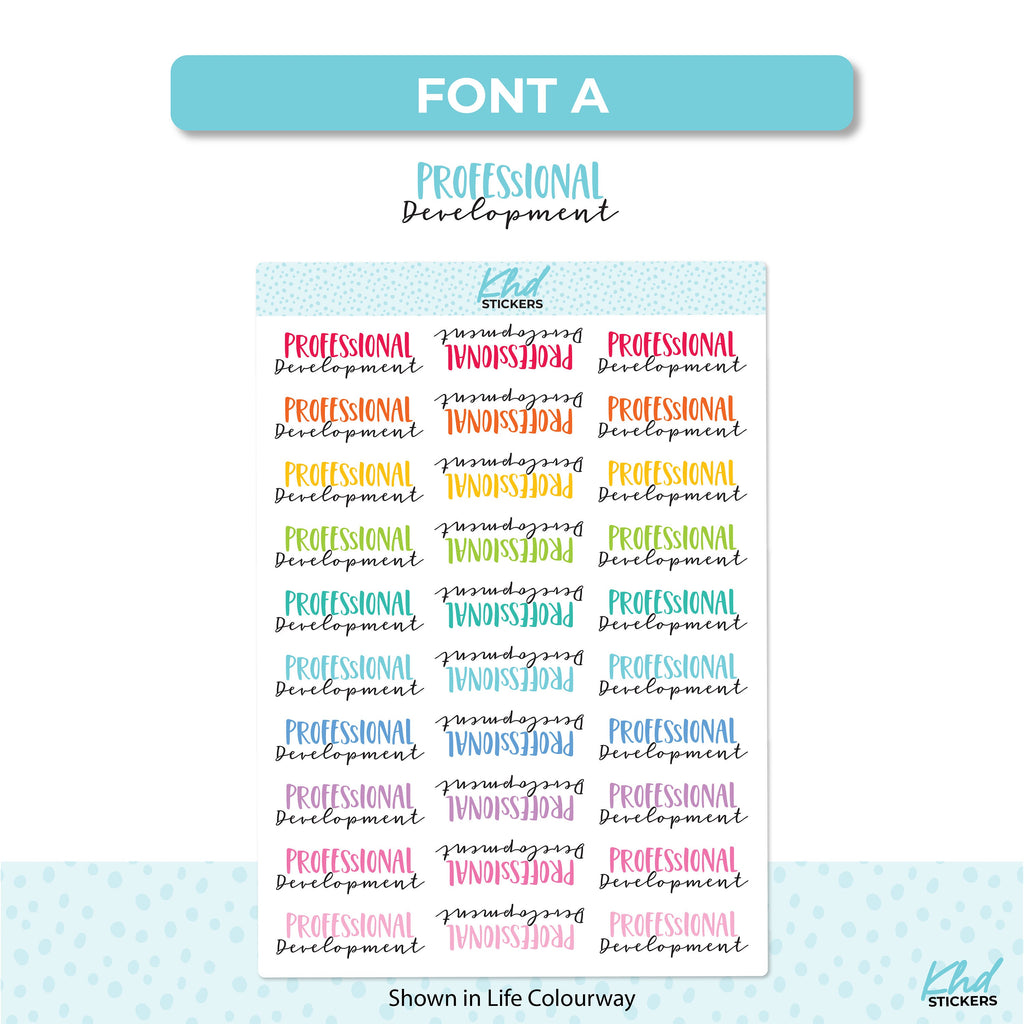 Professional Development Script Stickers, Planner Stickers, Two Sizes, Two Fonts, Removable