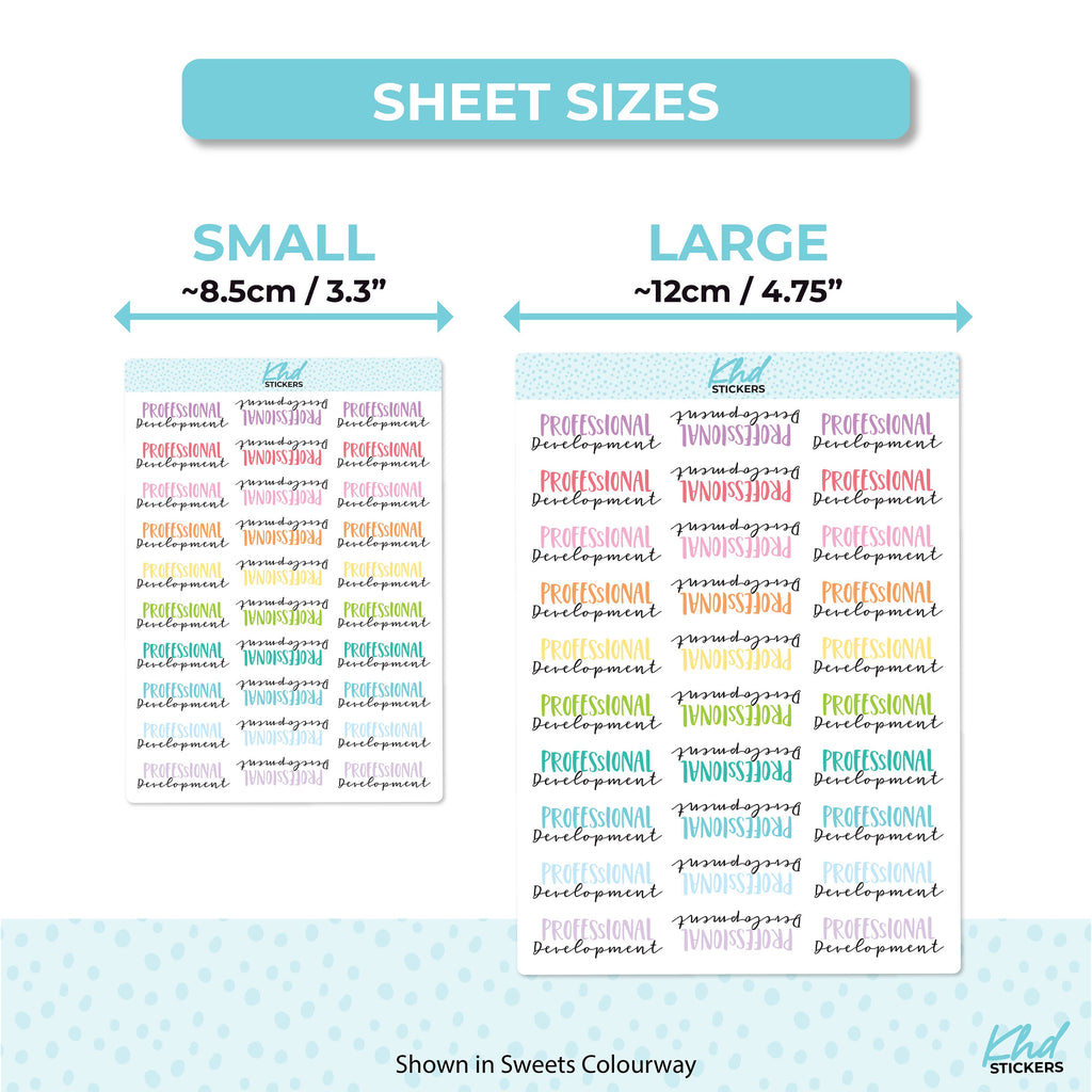 Professional Development Script Stickers, Planner Stickers, Two Sizes, Two Fonts, Removable