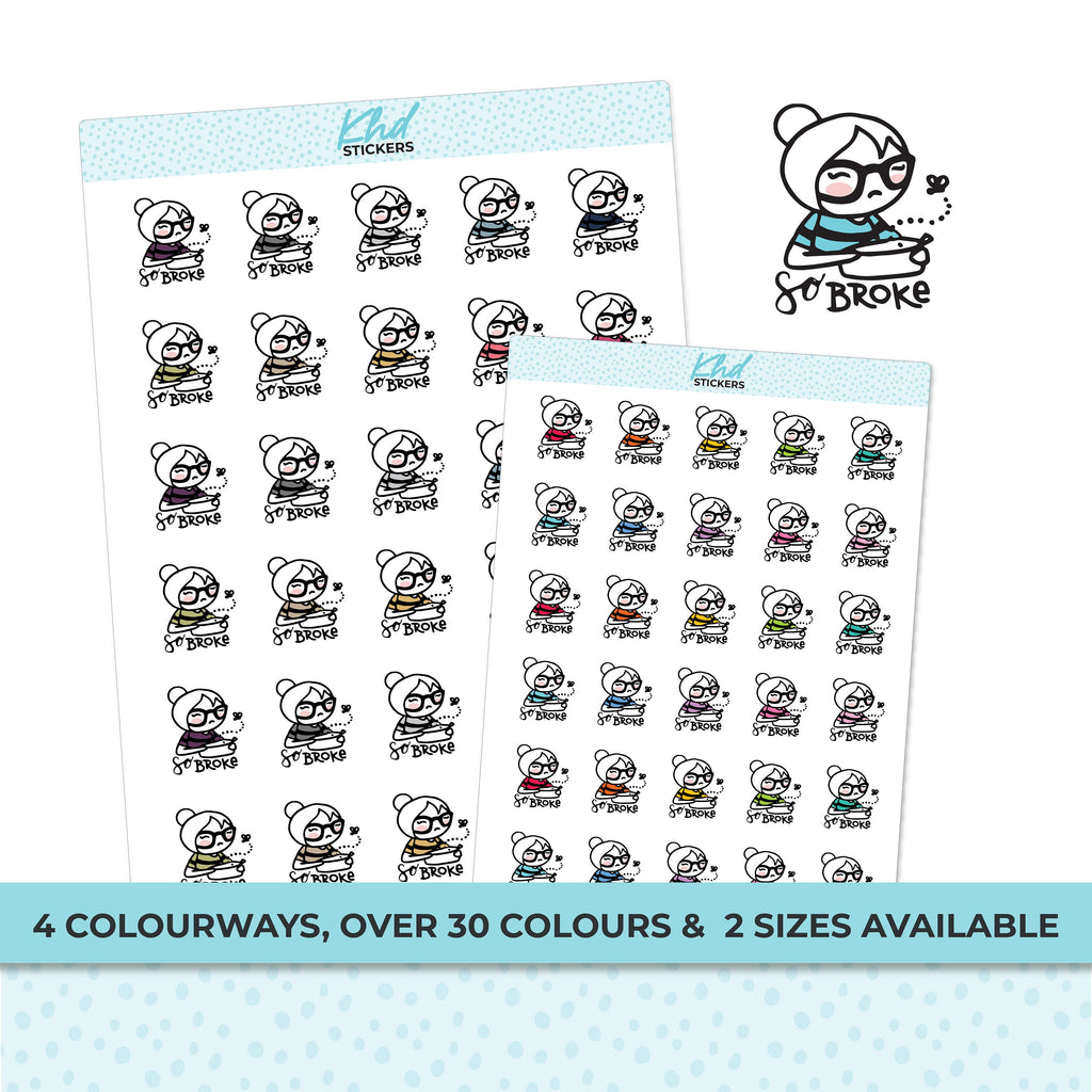 So Broke Planner Girl Leona Stickers, Two Size Options, Removable