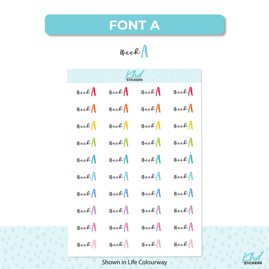 Week A Stickers, Planner Stickers, Scripts, Two Sizes, Two fonts choices, removable