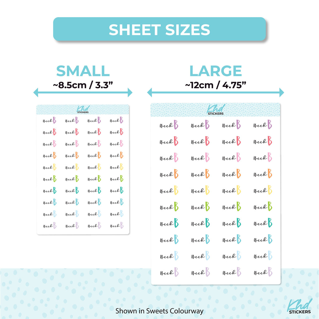 Week B Stickers, Planner Stickers, Scripts, Two Sizes, Two fonts choices, removable