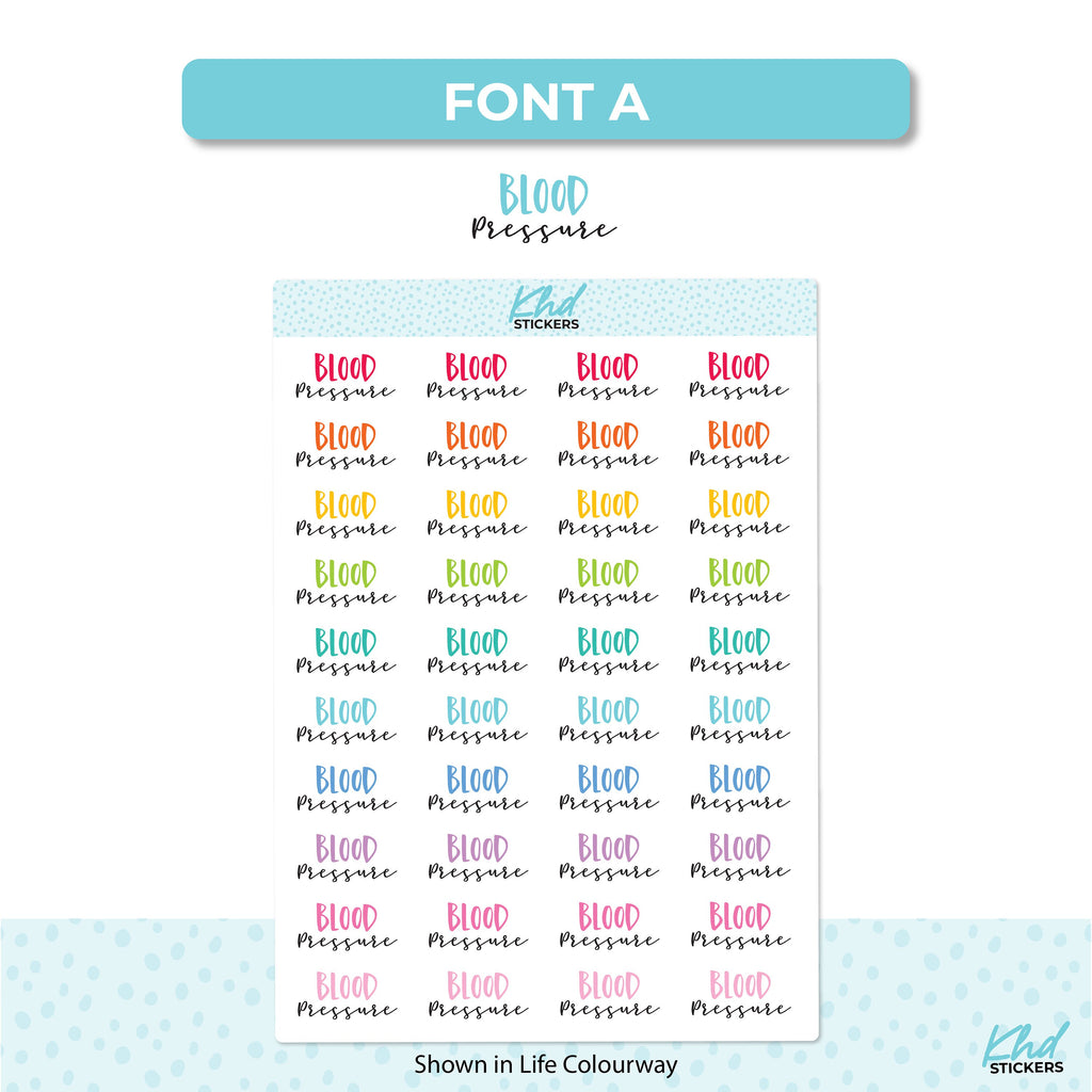 Blood Pressure Script Stickers, Planner Stickers, Two Sizes, Two Fonts, Removable