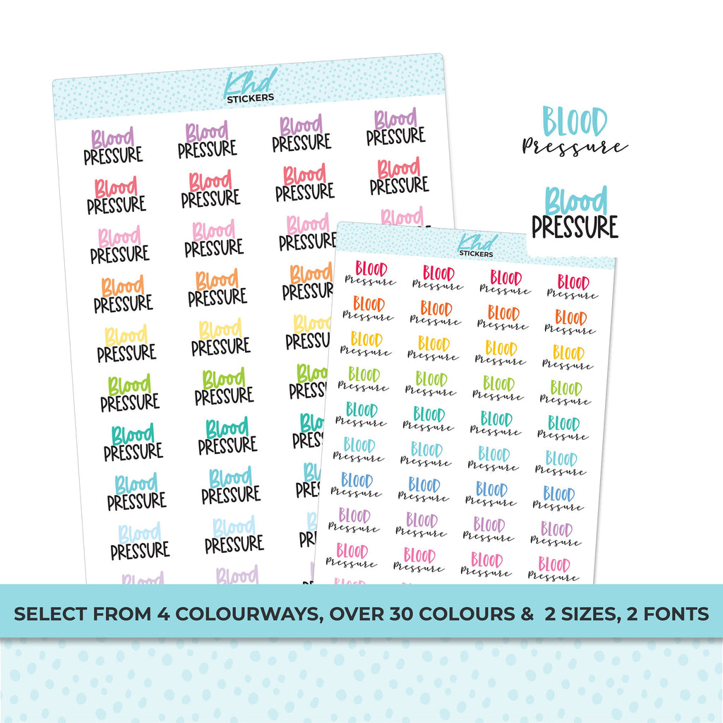 Blood Pressure Script Stickers, Planner Stickers, Two Sizes, Two Fonts, Removable
