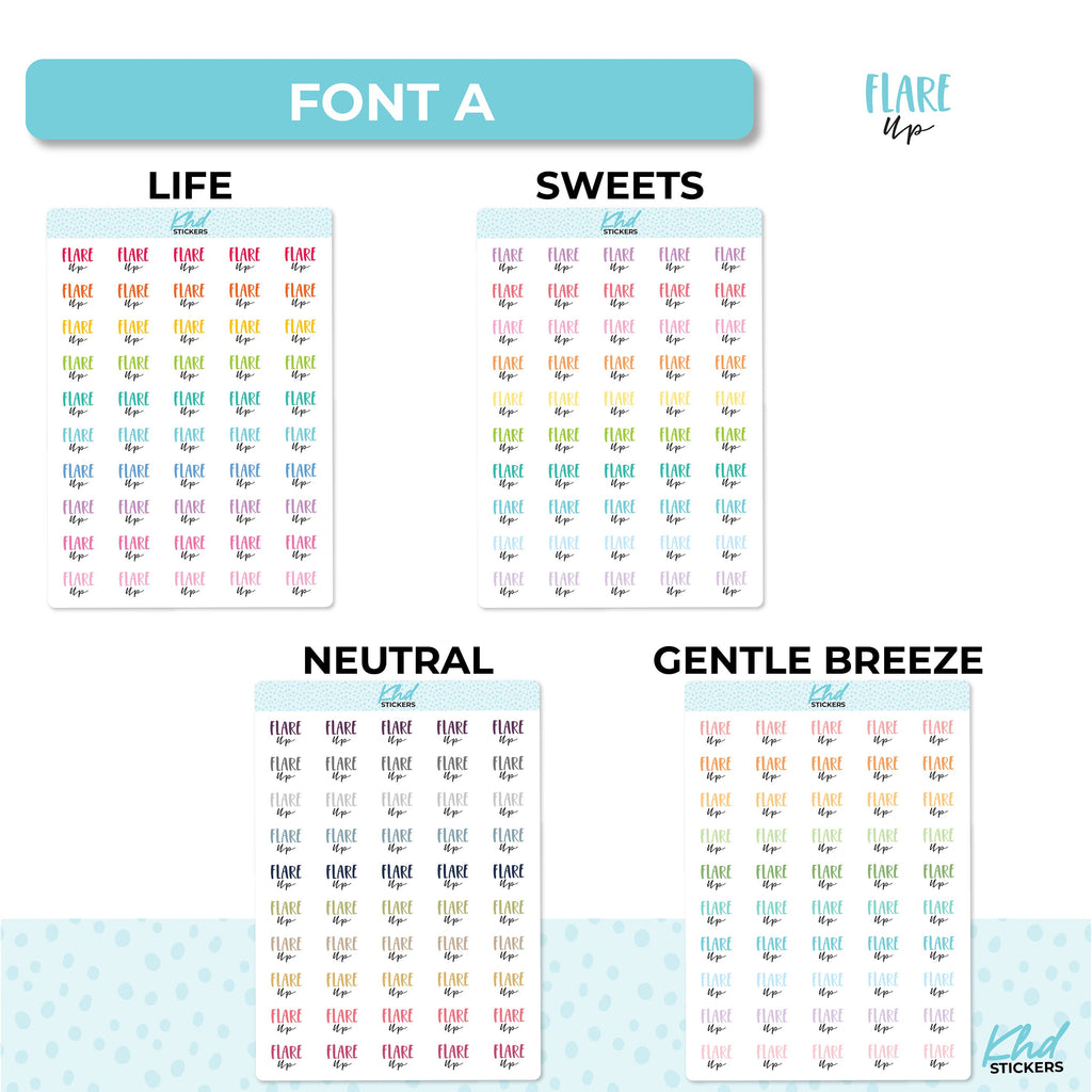 Flare Up Script Stickers, Planner Stickers, Two Sizes, Two Fonts, Removable