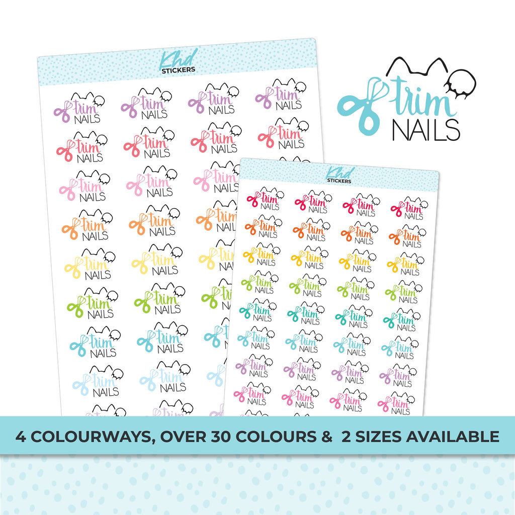 Trim Nails Stickers, Planner Stickers, 2 sizes and over 30 colours, Removable