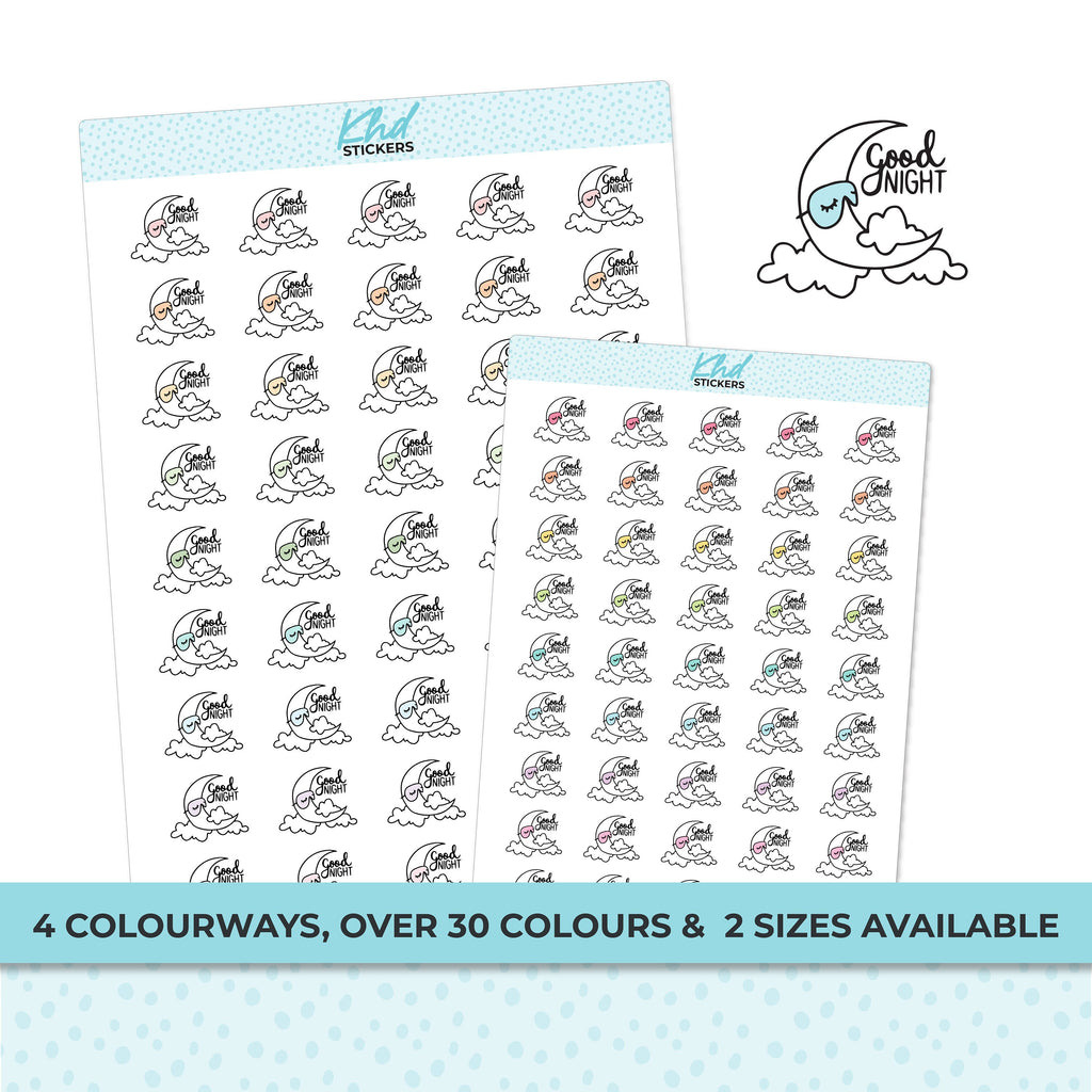 Good night stickers, Planner Stickers, 2 sizes and over 30 colours, Removable
